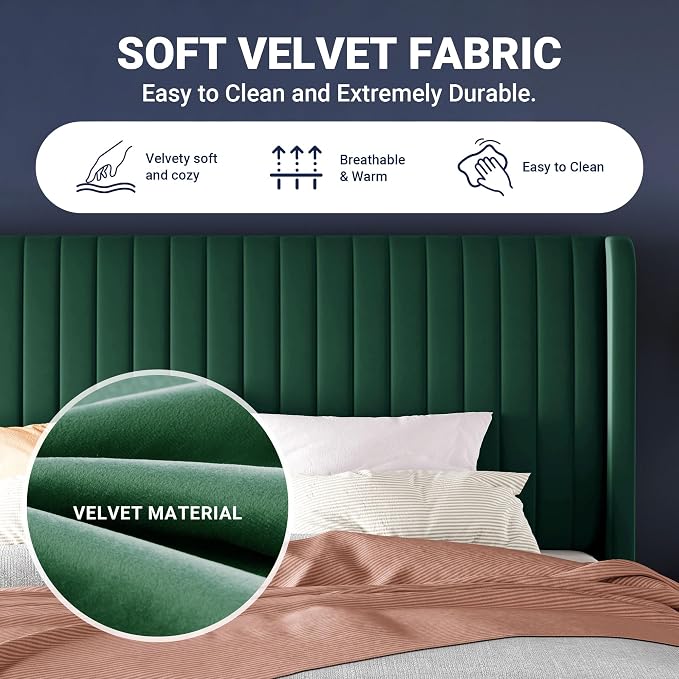 Allewie King Size Bed Frame/Velvet Upholstered Platform Bed/Vertical Channel - Image 6