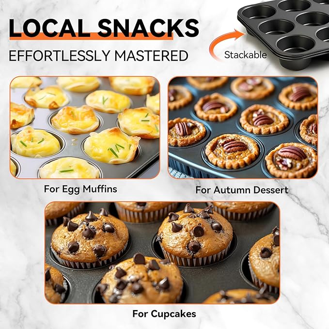 Yoehka 2 Pack Muffin Pan for Baking, Nonstick Cupcake Pan Set, Standard 12-Cups Muffin Tin for Baking Cupcakes & Mini Pies, Carbon Steel Baking Supplies