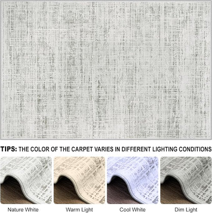 6x9 Washable Area Rug for Living Room Bedroom: Non-Slip Modern White Gray | - Image 8