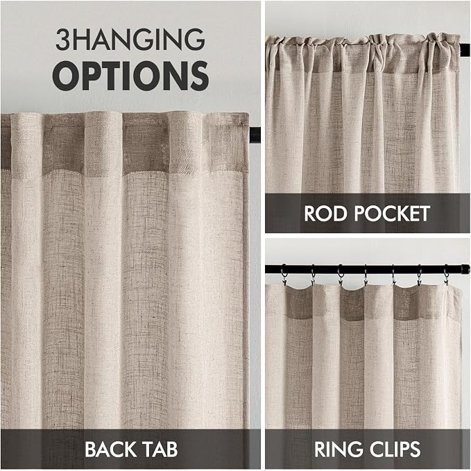 MIULEE Natural Linen Curtains 52x54 Inch Length - Image 3