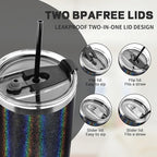 30 oz Tumbler with Lids and Straws, Stainless Steel Insulated Coffee Tumbler, Double Wall Vacuum Insulated Travel Mug Cup, Leakproof Thermal Coffee Cup for Hot and Cold Drinks (Glitter Black)