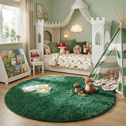 Amdrebio Dark Green Round Fuzzy Rug 4Ft - Image 5