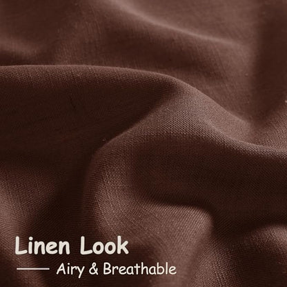 Rustic Brown Linen Curtains Semi Sheer 96 Inches Long 2 Panels Set - Image 5