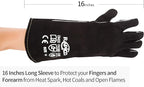 RAPICCA Welding Gloves Fire Heat Resistant: Black 16IN - Fireproof Leather For Stick Mig Flux-Core Welder Forge Blacksmith Fireplace Wood Stove Fire Pit Furnace Handling Dry ice - One Size 662℉