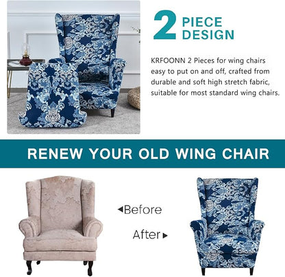 KRFOONN Wingback Chair Cover Slipcovers 2 Piece Stretch Wing Chair Covers - Image 4