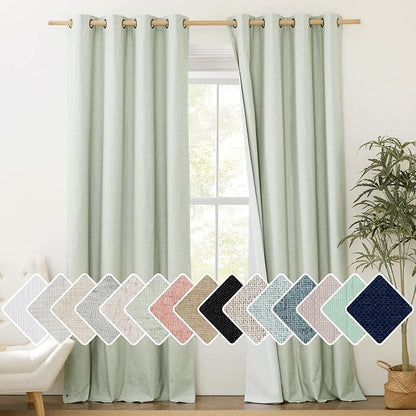 NICETOWN 100% Blackout Sage Green Linen Cold Blocking Curtains 90 inches Length by NICETOWN