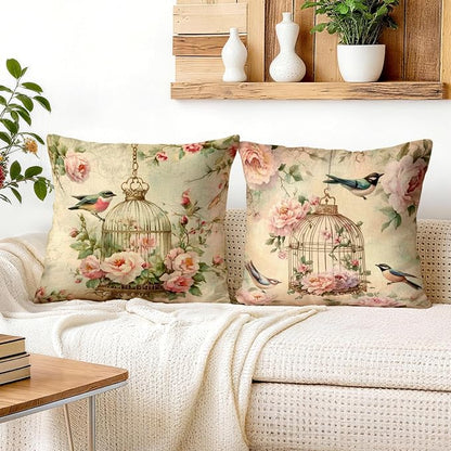 OBSEDE Vintage Throw Pillow Covers Set of 2, 18x18 Inch Pink Rose and Bird Print - Image 4
