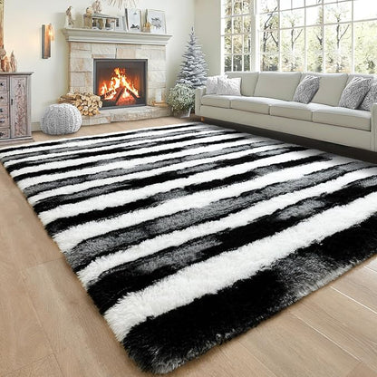 5x7 Black and White Fluffy Soft Area Rug Non-Slip - Image 2
