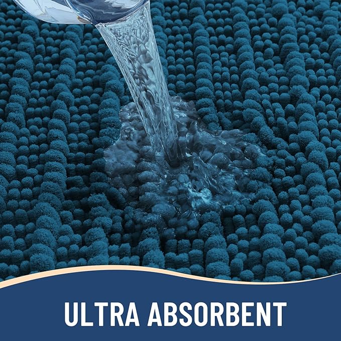 Arotive Luxury Chenille Bathroom Rug Mat, Extra Soft Thick Absorbent Shaggy Bath Rugs, Non-Slip Machine Wash Dry, Plush Bath Mats for Bathroom, Shower and Tub, 60x24, Peacock Blue