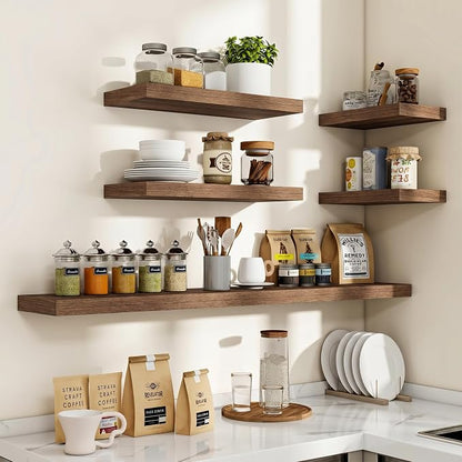 Acovy 72 Inch Floating Shelves, 3D Textured Wood Grain, Wooden Shelves - Image 7