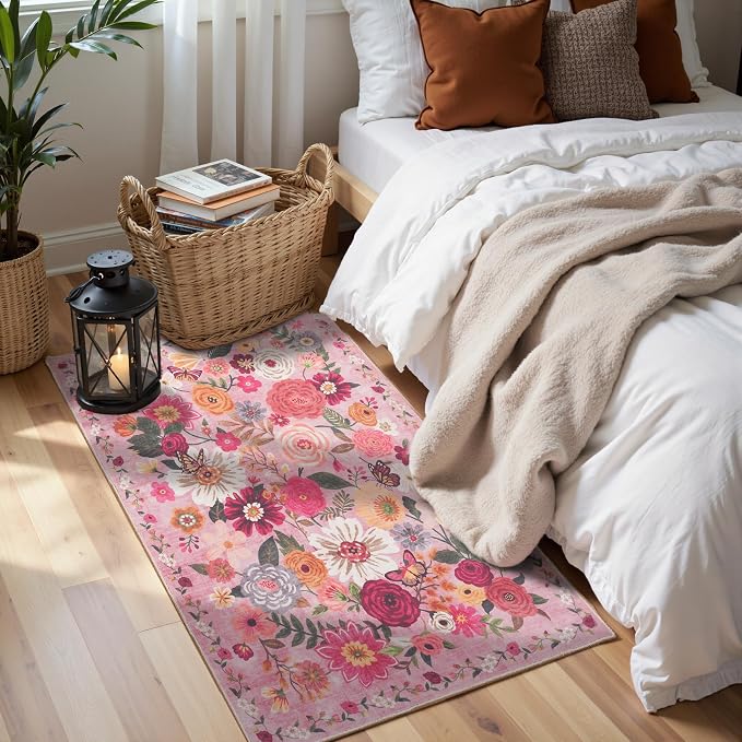 Pink Floral Hallway Runner Rug 2x4 by WelcometoBabovid