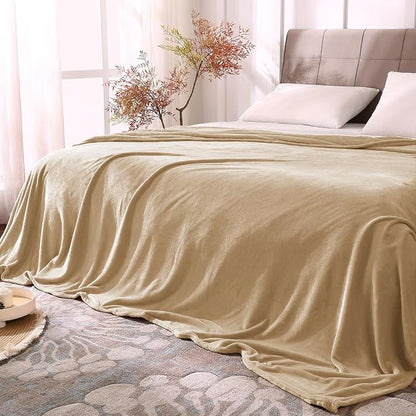 BEDELITE Fleece Blanket Soft Plush Queen Bed Blanket Light Camel 90"x90" | by BEDELITE