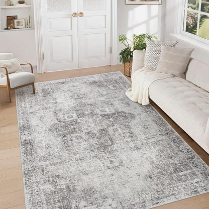 Area Rug 5x7 Washable Rug, Vintage Boho Medallion Rugs Non-Slip Soft Low Pile by VECARF
