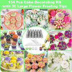 Suuker Russian Piping Tips, 134 Pieces Piping Bags and Tips Set, Frosting Piping Kit with 30 Large Piping Tips, 100 Icing Bags and Tips Set, Cake Decorating Kit
