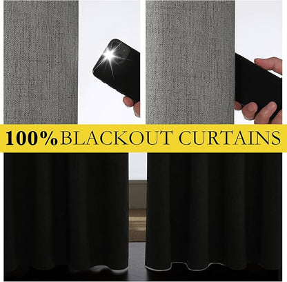 NICETOWN Grizzle Gray Vintage Linen 100% Blackout Curtains - Image 4
