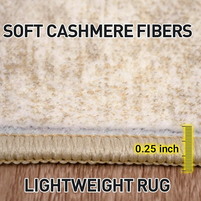 4x6 Area Rugs for Living Room: Washable Abstract Beige Badroom Carpet | - Image 6