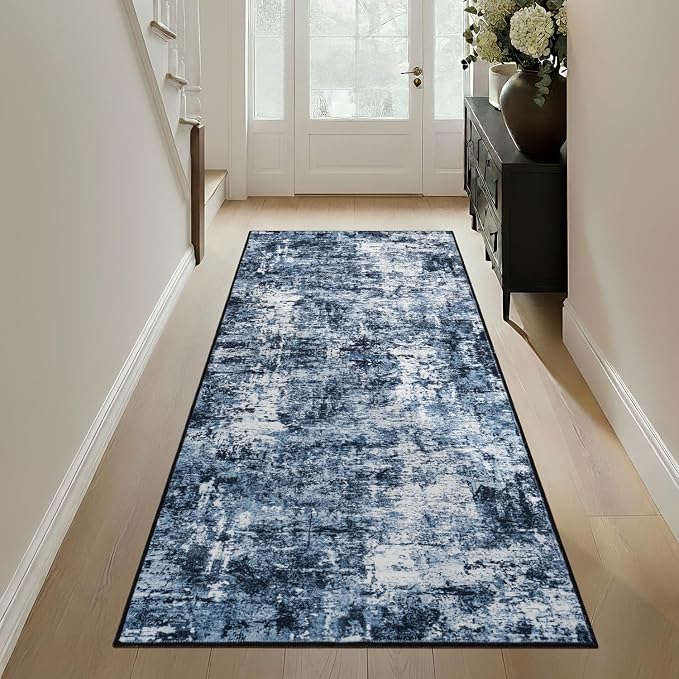 Rugflix 2x5 Runner Rug for Hallway, Washable Navy Blue Kitchen Runners | - Image 3