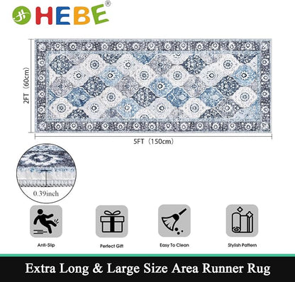 HEBE Hallway Runner Rug 2'x5', Washable Non Slip Kitchen Rug Runner | Soft Boho - Image 2
