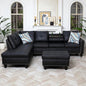 97.5" Leather L Shaped Couch Set Black, Modular Sectional Couches by Topcomfy