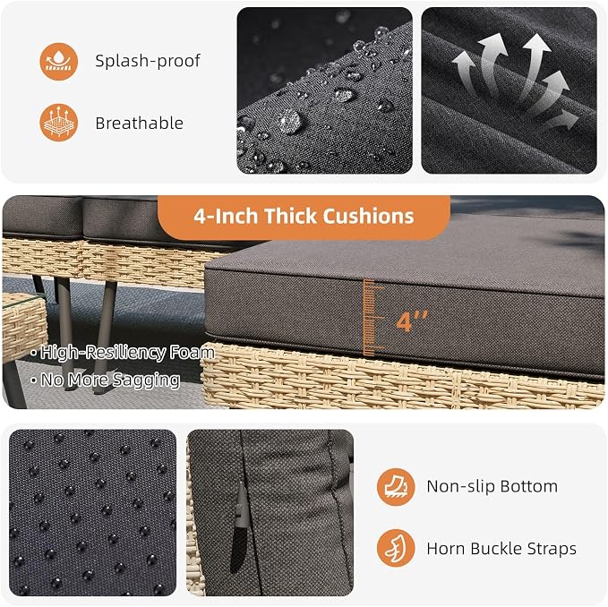Aoxun 6-Piece Patio Furniture Set, Wicker Outdoor Furniture - Image 3