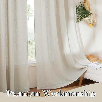 RYB HOME Semi Sheer Curtains for Sliding Glass Door Linen Texture Sheer Curtains - Image 4