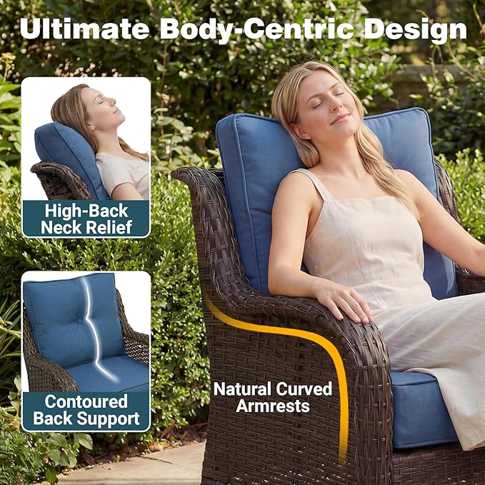 Patio Furniture Set, High Back Rattan Sofa & Swivel Rocker Chairs, Weather - Image 4