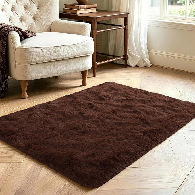 3x5 Brown Fluffy Soft Area Rug Non-Slip - Image 3