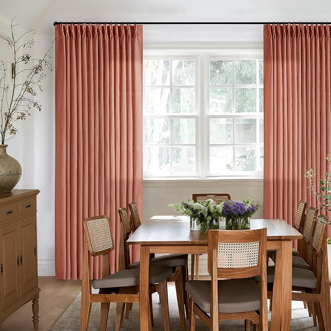Terracotta 90 Inch Linen Curtains Pinch Pleated 2 Panels Set Firebrick | - Image 7