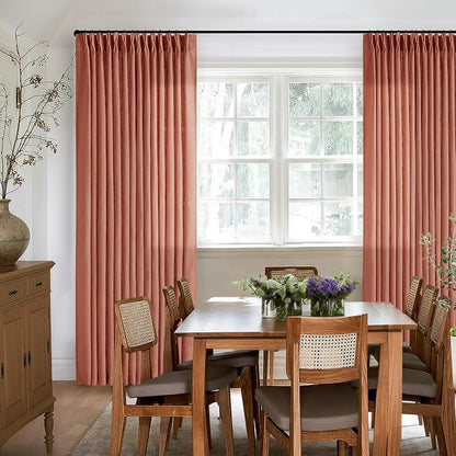 Terracotta 90 Inch Linen Curtains Pinch Pleated 2 Panels Set Firebrick | - Image 7