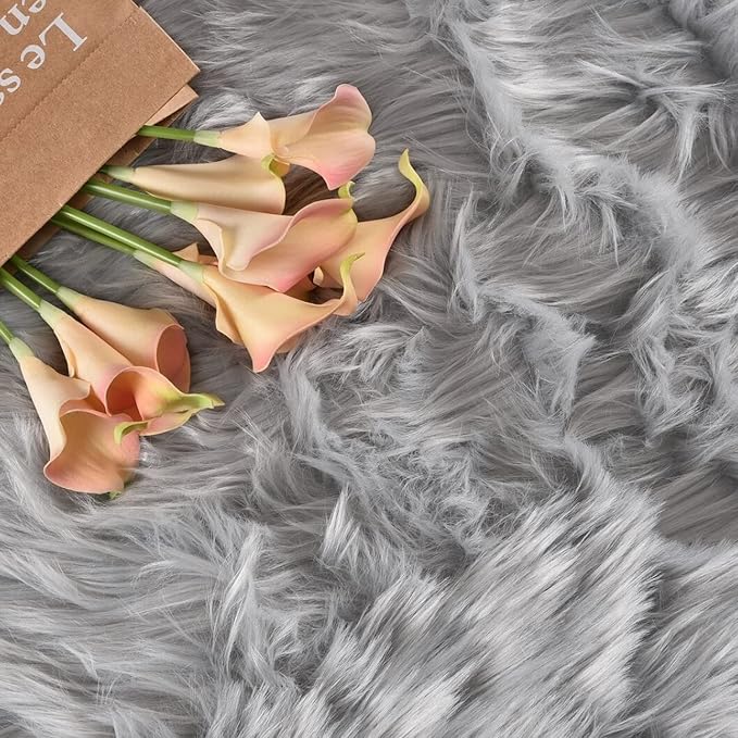 Latepis Washable 5x7 Grey Faux Fur Rugs - Image 6