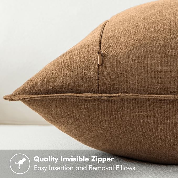 MIULEE Decorative Linen Euro Sham Pillow Covers 22x22 Inch Brown | Boho - Image 3