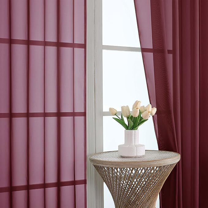 Sheer Curtains 2 Panels Set for Bedroom Living Room, Soft Solid Rod Pocket - Image 5