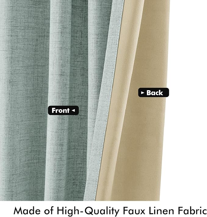 MIULEE 100% Blackout Linen Curtains 42 x 84 Inch Seafoam Green 2 Panels | - Image 6
