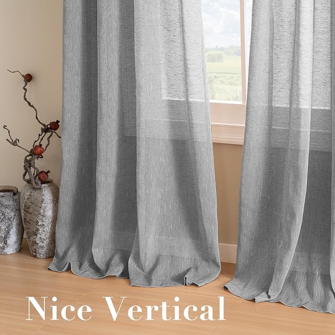H.VERSAILTEX Linen Curtains Natural Linen Semi-Sheer Curtains 2 Panels Nickel - Image 7