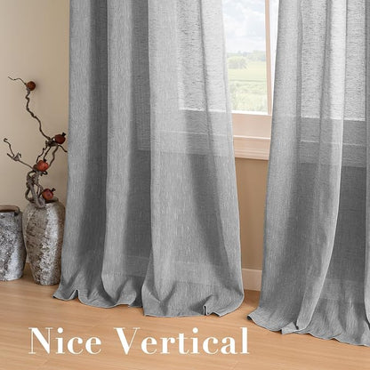 H.VERSAILTEX Linen Curtains Natural Linen Semi-Sheer Curtains 2 Panels Nickel - Image 7