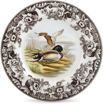 Spode Woodland Mallard Wildlife 10.5" Dinner Plate - Fine Earthenware, Dishwasher & Microwave Safe, Warm Oven to 225°F, Rustic Holiday Dining & Collectible Serving Plate - Made in England