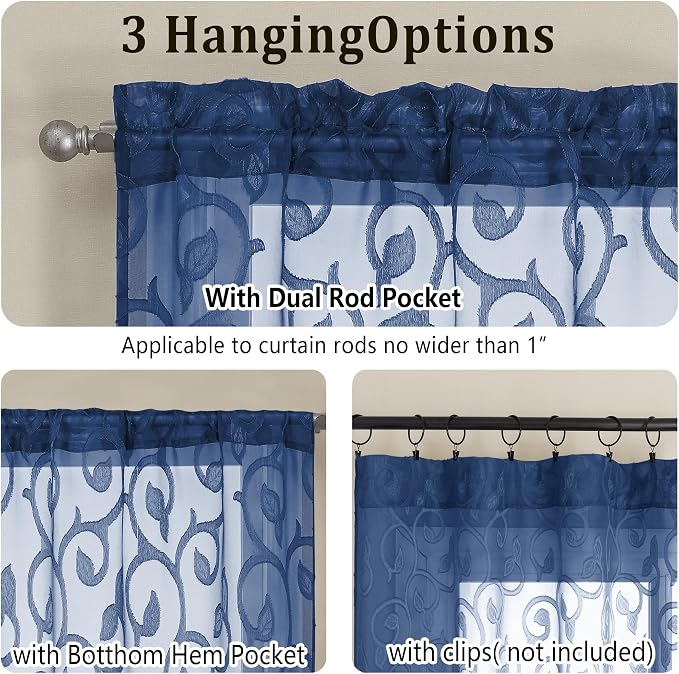 Furman Cafe Curtains 24 Inch Length 2 Panels Set, Elegant Geometric Jacquard - Image 4