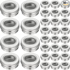 Zubebe 50 Pcs Aluminum Tin Jar Refillable Containers Clear Top Screw Lid Round Tin Container Bottle for Cosmetic, Cream, Diamond Painting, Salves, Balms, Lip Balm, Spices or Others, Silver (1 oz)