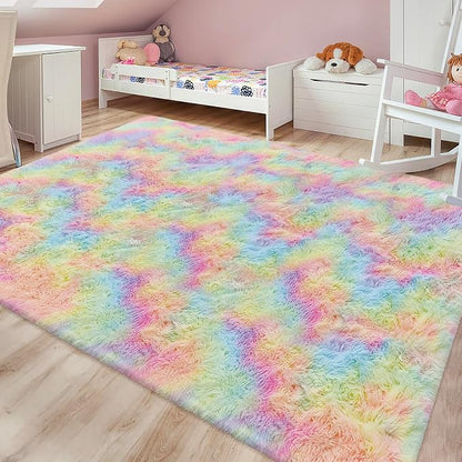 Fluffy Rainbow Colorful Area Rug - Image 2