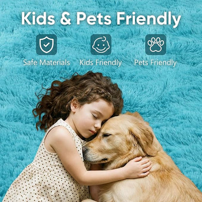 5x7 Blue Fluffy Soft Area Rug Non-Slip - Image 7