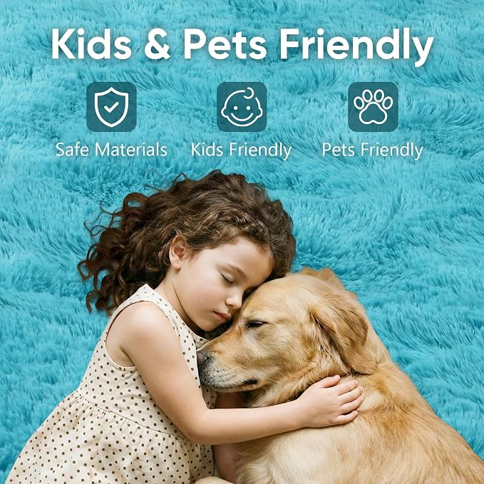 6x9 Large Blue Fluffy Soft Area Rug Non-Slip - Image 7