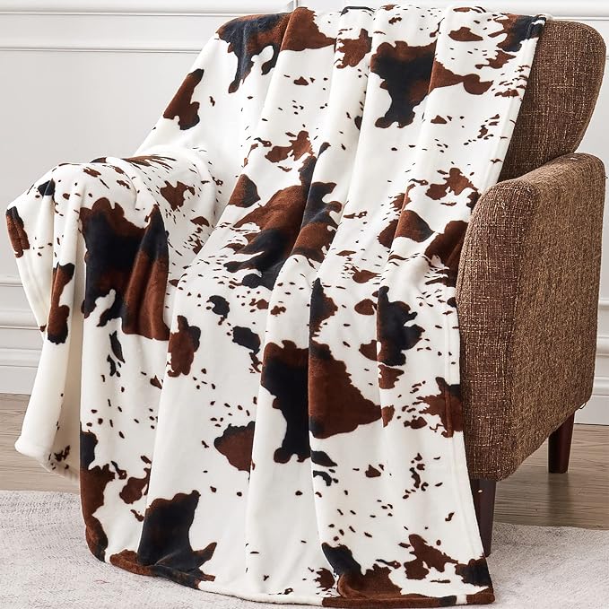 Edenleaf Flannel Cow Print Blanket 60"x80", Ultra Cozy Cow Throw Blanket by Edenleaf