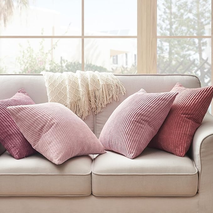 Topfinel Pink Throw Pillows Covers 18x18 Inch Set of 4, Farmhouse Corduroy - Image 3