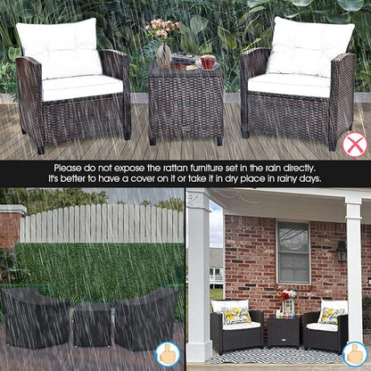 HAPPYGRILL 3 Pieces Patio Conversation Set, Outdoor Furniture Set PE Rattan - Image 7