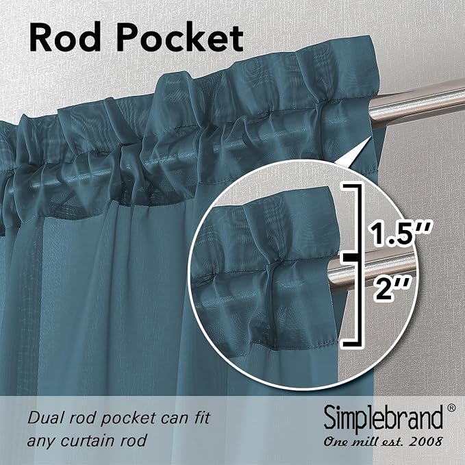 Simplebrand Dusty Blue Sheer Curtains 72 Inches Long 2 Panels - Image 2