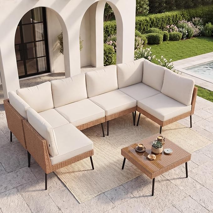 Aoxun 7-Piece Patio Furniture Set, Wicker Outdoor Furniture by Aoxun