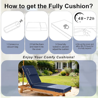 Chaise Lounge Cushions Outdoor 80x26x6 Inch, Fade Resistant 6'' Thicken Outdoor - Image 7