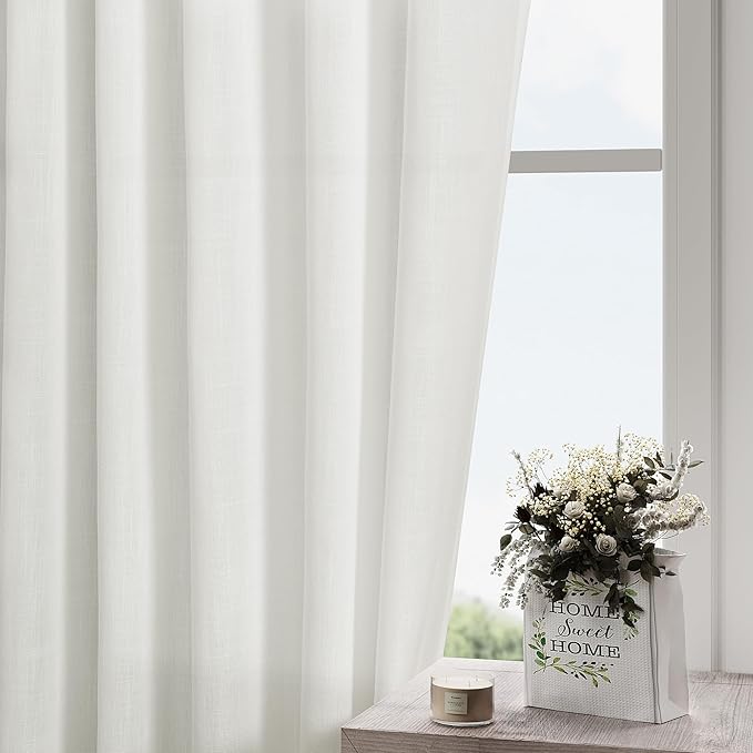 Off White Semi Sheer Linen Curtains 94 inch Length - Image 2