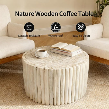 DUHOME Boho Round Coffee Table, Hand-Assembled from Solid Wood Sticks, Organic - Image 5