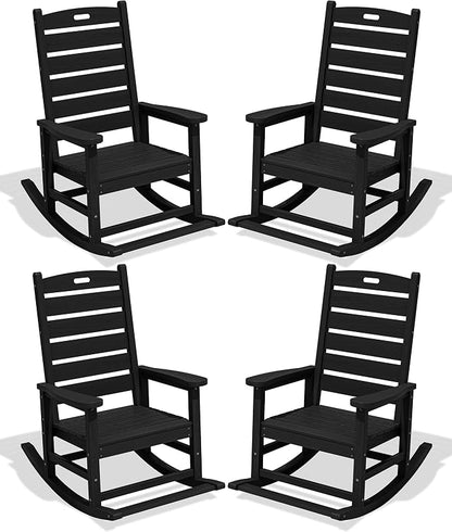 SERWALL Outdoor Rocking Chair Set of 4, Oversized HDPE Patio Rocking Chair by SERWALL